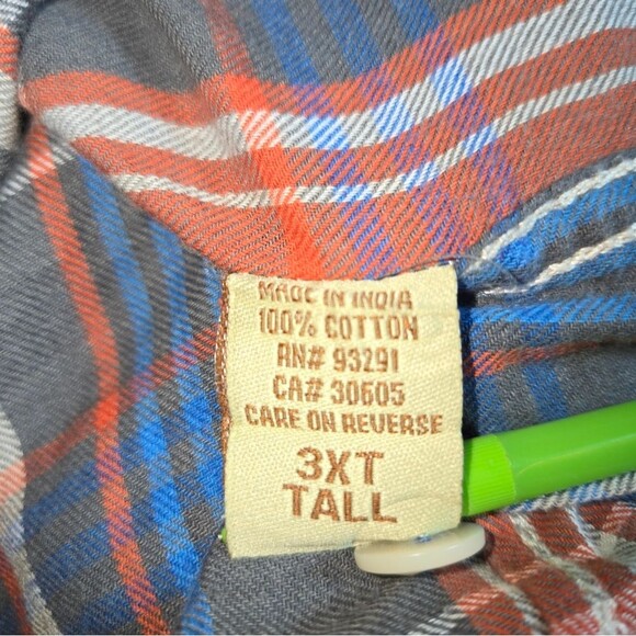 True Grit Multi Plaid 100% Cotton Flannel Long Sleeve Button Up Shirt Size 3XLT - Picture 9 of 10
